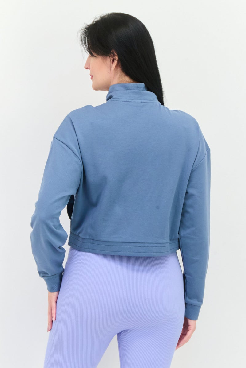 PUMA سويت شيرت نسائي بأكمام طويلة بسحاب كامل، أزرق - Image 2